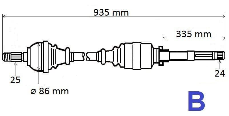 Drivaxel - Peugeot 308 1.6HDI/2.0 07> Mc- höger